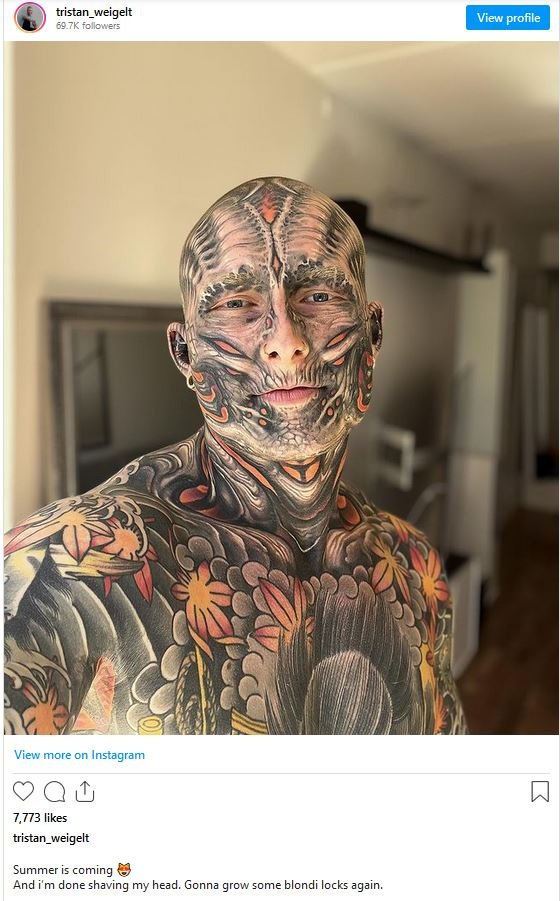 Tattoo addict inks 95 percent of his body, reveals what he looked like just 5 years ago