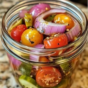 Pickled Cherry Tomatoes, Red Onions, and Cucumbers