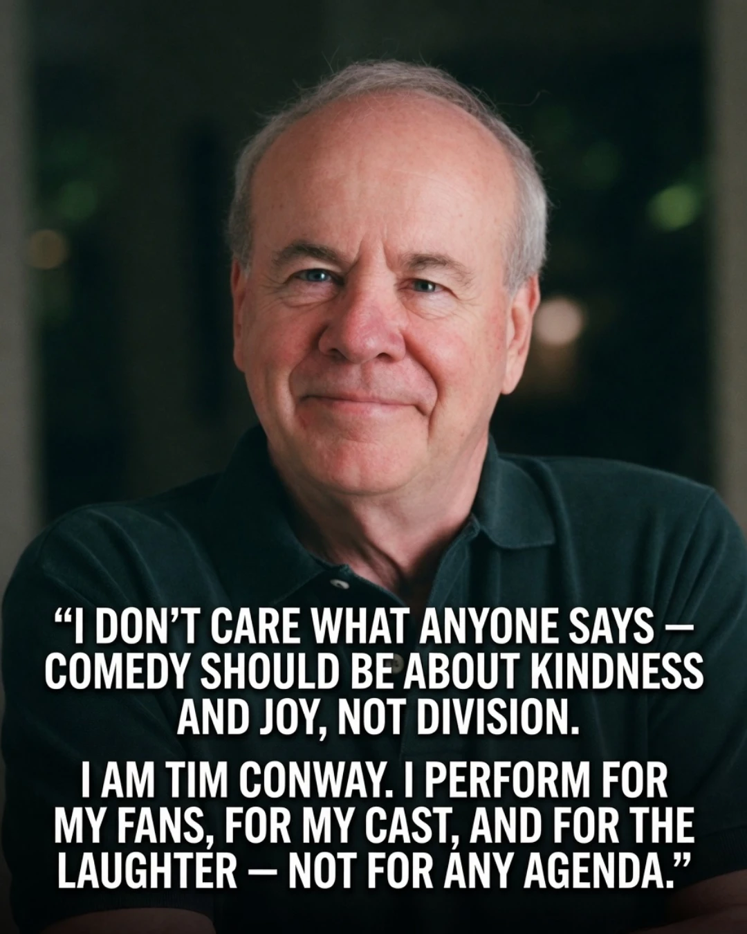 Tim Conway smiling during a classic television comedy appearance, reflecting on humor, kindness, and bringing audiences together.