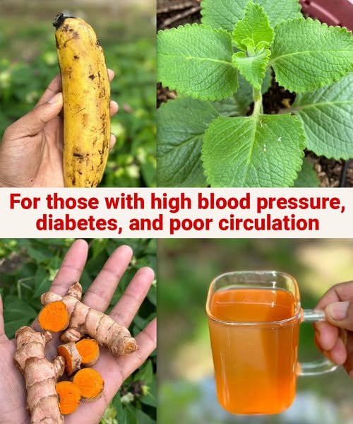 Homemade herbal wellness drink with banana peel and turmeric served warm in a glass cup.