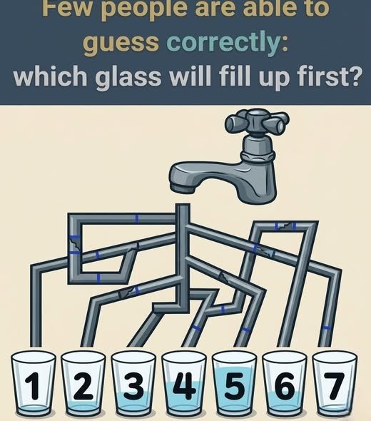 "Illustration of connected glasses with water pipes, highlighting the hidden blockages in the puzzle."