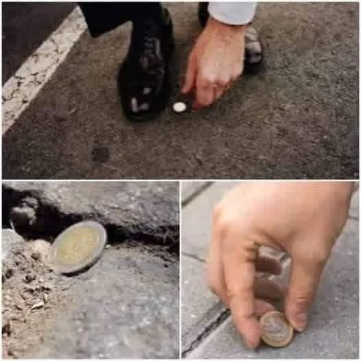 Coin lying on a sidewalk symbolizing luck, spiritual meaning, and positive energy.