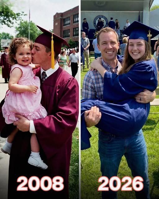 "Emotional father and daughter embracing at graduation, symbolizing love, sacrifice, and a full-circle moment."