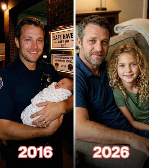 "A firefighter holding a newborn baby wrapped in a soft cashmere blanket, his expression a mix of shock and joy as he looks into her eyes."