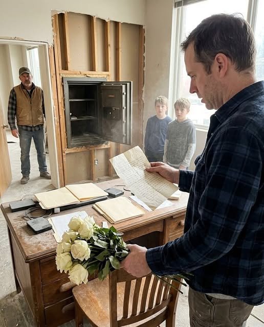 Man discovering a hidden safe behind a wall in his late wife’s office revealing betrayal documents