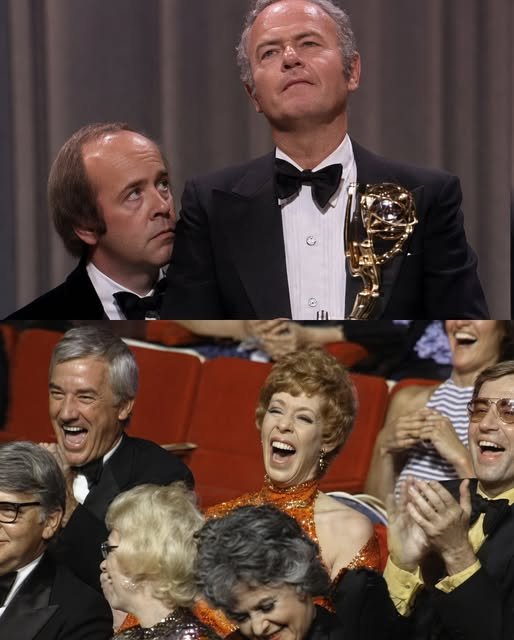 Tim Conway delivers a hilarious Emmy speech while Harvey Korman struggles to stop laughing beside him on stage.