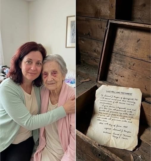 Woman standing inside old inherited house discovering hidden envelope under floorboards revealing family secret.