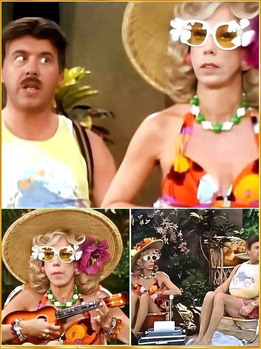 A still from "The Carol Burnett Show" featuring Carol Burnett, Harvey Korman, and Vicki Lawrence mid-sketch, with Korman struggling to contain his laughter while Burnett and Lawrence look on with mischievous grins.