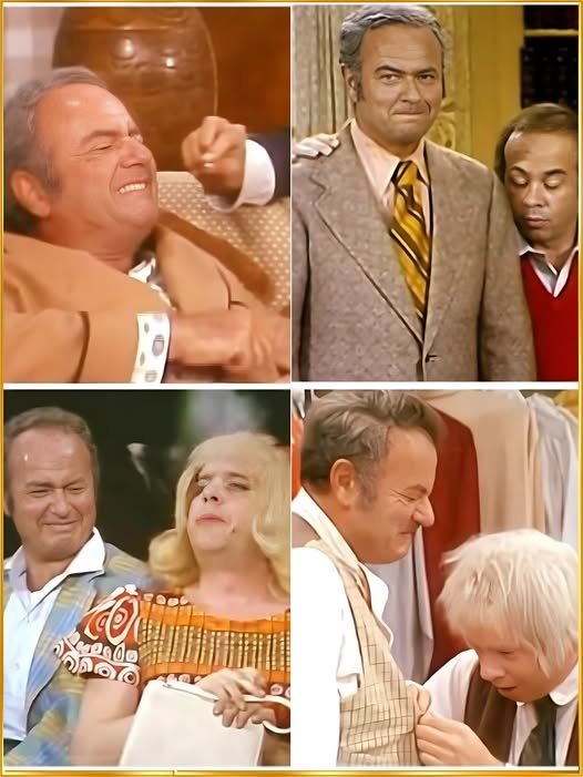 Tim Conway mid-sketch, moving in exaggerated slow motion toward a ship’s wheel, while Harvey Korman clutches his stomach, his face contorted in helpless laughter, with the studio audience roaring in the background.