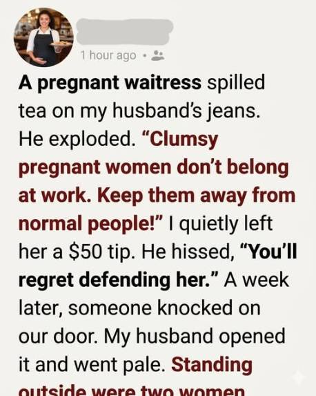 A restaurant scene where a waitress spills tea and a tense moment highlights respect and human dignity
