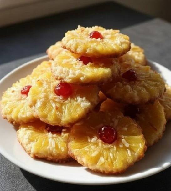 Pineapple upside-down sugar cookies with caramelized pineapple topping