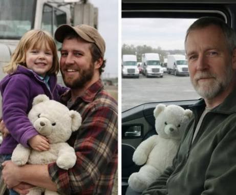A worn teddy bear sitting in a truck seat symbolizing a daughter’s memory and an emotional hidden message