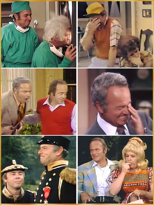 Tim Conway performing a comedy sketch while Harvey Korman struggles to contain laughter during a memorable television moment.